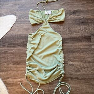 Green Halter Tie Cut Out Dress